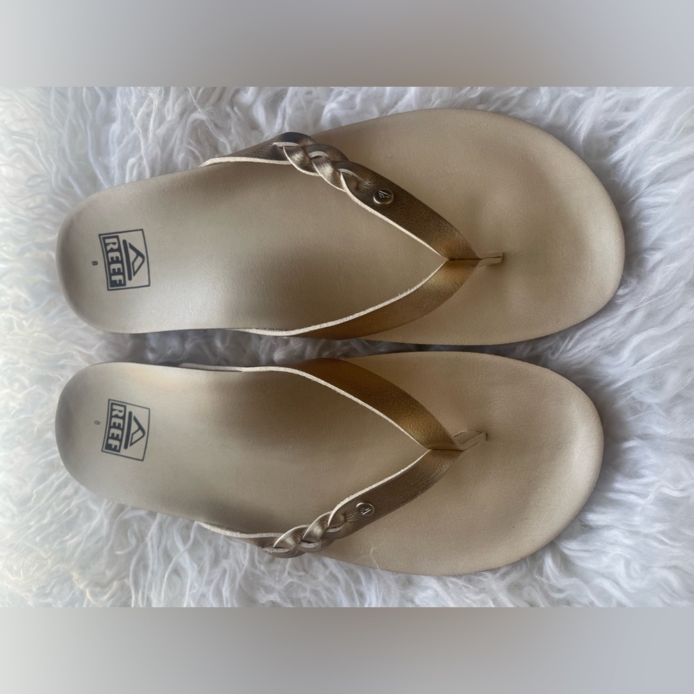 Reef Gold Cushion Court Twist Flip Flop Sandals 8 Braided